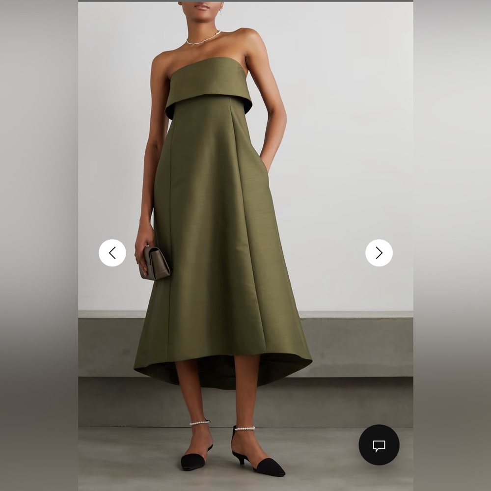 Toteme strapless dupioni midi dress, martini green, size DK 36/US 4